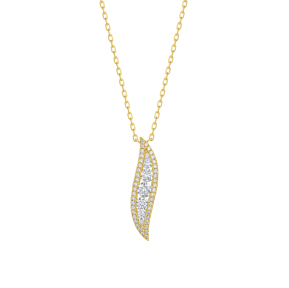 Sabel Collection Yellow Gold Diamond Wavy Drop Pendant
